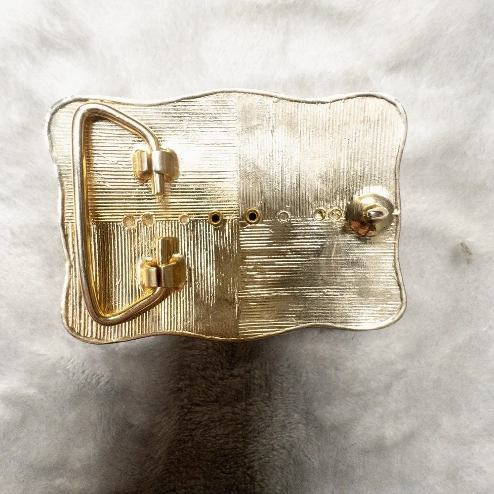 Gold Tone Western Scroll Work Belt Buckle With Faux Turquoise Stone Rodeo